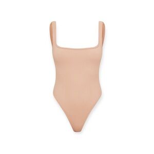 Light Brown Snatched Rib Square Neck Sleeveless Bodysuit